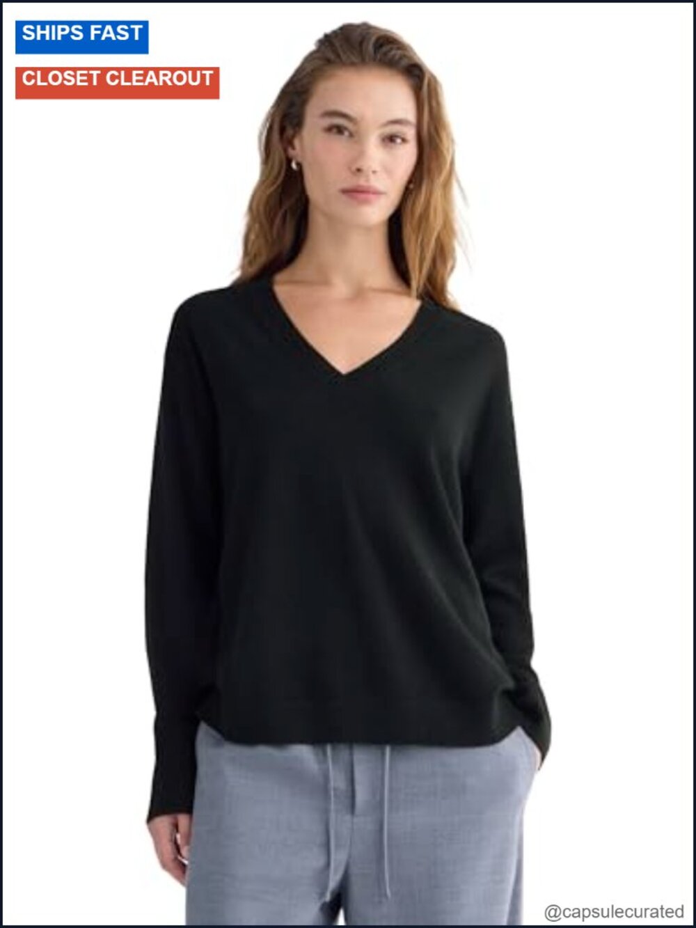 100% Cashmere V-Neck Pullover Sweater - Relaxed Fit, Long Sleeve, Solid